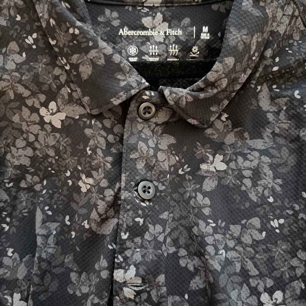 Abercrombie & Fitch Men's Dark Gray Floral Performance Polo